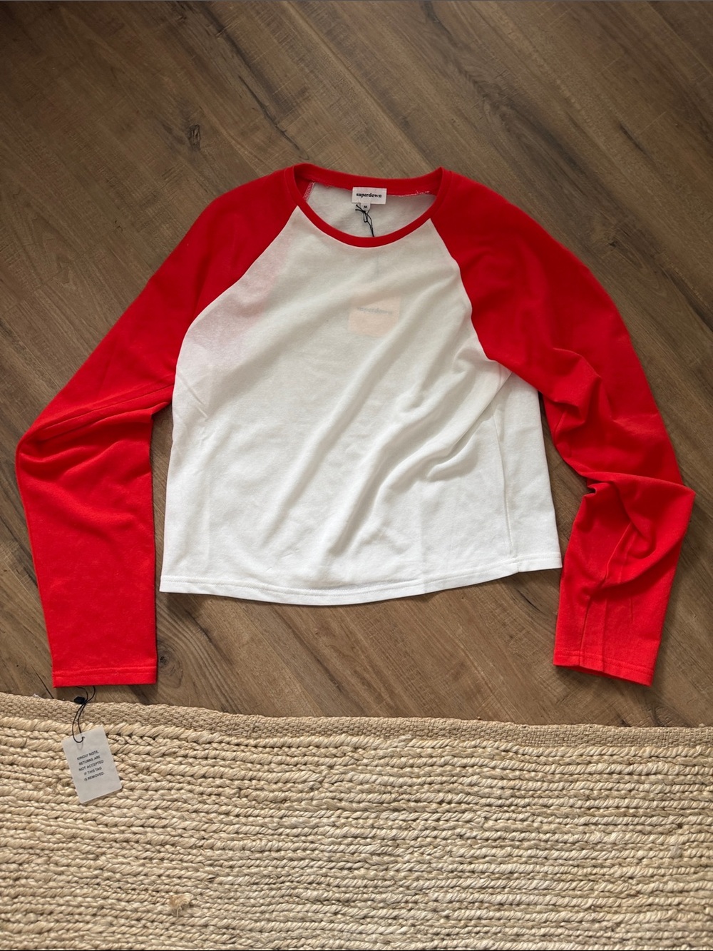 superdown White Body with Red Raglan Long Sleeve Tee